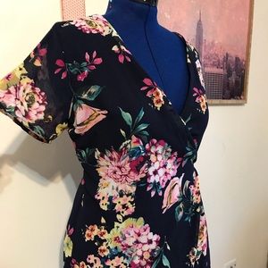 Floral, Partially Sheer Wrap Dress.